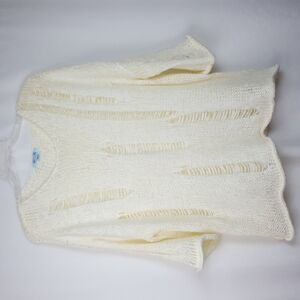 She & Sky ivory knitted pullover distressed sweater